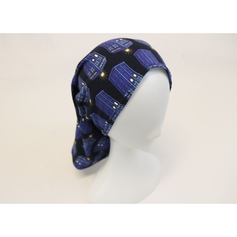 Stretchy Police Box Chemo or Surgical Scrub Alopecia Scarf Wrap